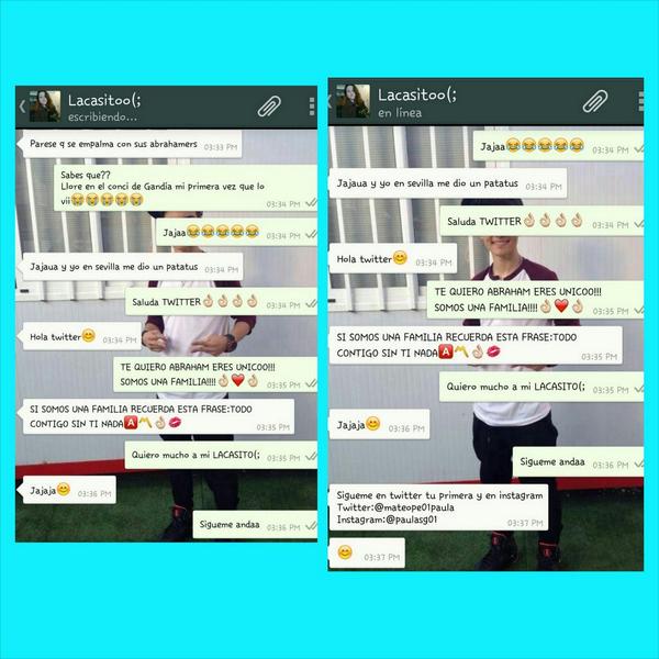 ABRAHAMER160's tweet photo. @AbrahamMateoMus conversacion con mi Lacasito(; @Mateope01Paula 
Sigueme Abraham @ABRAHAMER160 http://t.co/zpenLOMks0