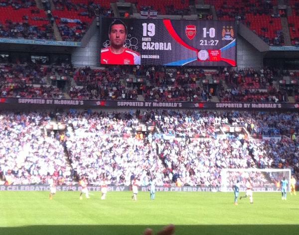 holgate93's tweet photo. Ohh Santi Cazorla @RyanPmanPotter !! #COYG #CommunityShieldWinners2014 #AFCvMCFC http://t.co/lvu4Nd2cVe