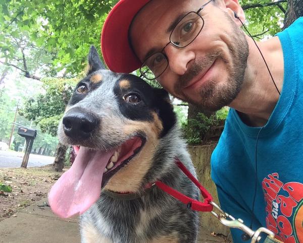 BJNemeth's tweet photo. For @dianakcox, here's a quick photo of me and @BriscoMutt on our morning walk. 
#SelfiesForDiana 
@lefty2432 http://t.co/EfpQZ4q55n
