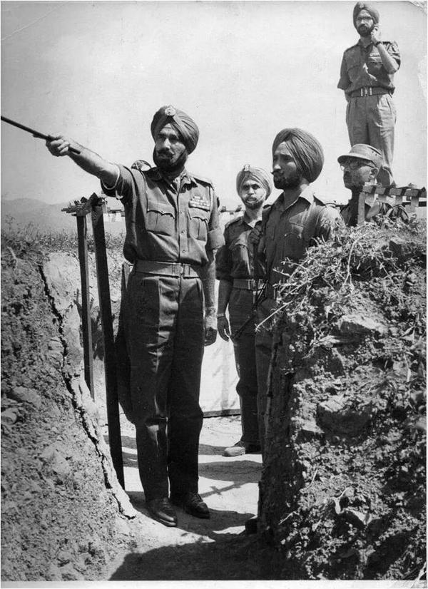 adgpi's tweet photo. Lt Gen Harbaksh Singh, Western Army Commander with forward troops during the 1965 Operations.
#DownMemoryLane http://t.co/3cwBgE89io