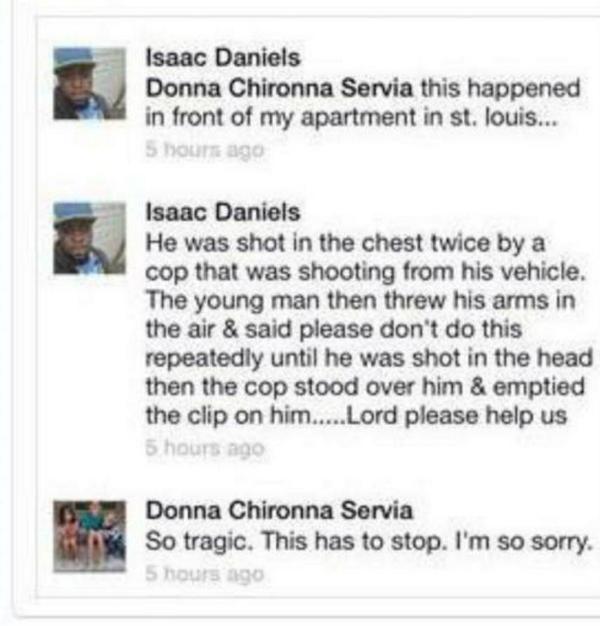 daddykn0sbest's tweet photo. Please retweet and share this witness story #MikeBrown http://t.co/2tU2EY0q86
