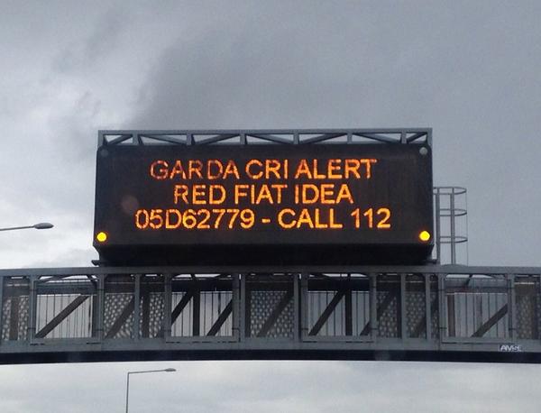 seamuslawless's tweet photo. A Garda Child Rescue Alert on the m50, worrying! I hope it all gets sorted... http://t.co/W8jZUIKvpM
