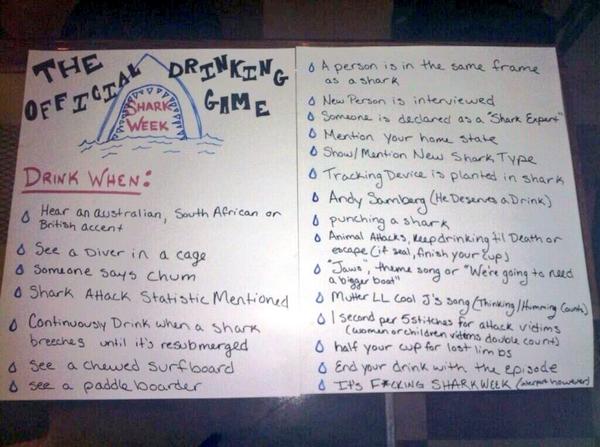 It's that time of of year again!! #SharkWeek #OfficialRules #DrinkingGame