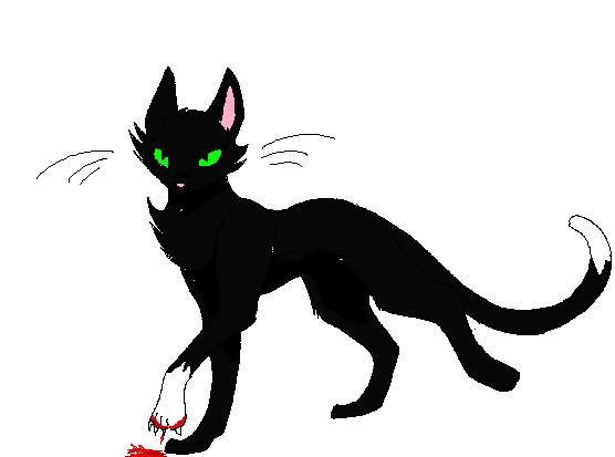 ReaperRipper's tweet image. She stood over a pile of blood that her paw was dapped a bit into. A cat lays motionless besides the pool of blood.