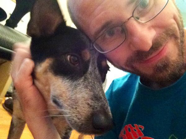 BJNemeth's tweet photo. @dianakcox Just watching a movie ("Life Itself," about Roger Ebert) with @BriscoMutt. #SelfiesForDiana http://t.co/y9AHreCkzV
