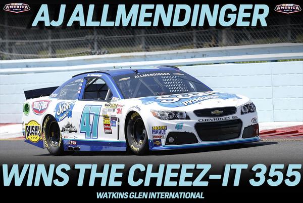 HYAKMotorsports's tweet photo. RT @NASCARonNBC @AJDinger wins the Cheez-It 355 at The Glen! http://t.co/4sWaHnN2Gx Thank you so much!! #NASCAR http://t.co/PrQhbc1mgm