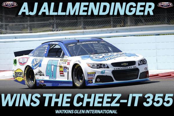 HYAKMotorsports's tweet photo. RT @NASCARonNBC @AJDinger wins the Cheez-It 355 at The Glen! http://t.co/4sWaHnN2Gx Thank you so much!! #NASCAR http://t.co/PrQhbc1mgm