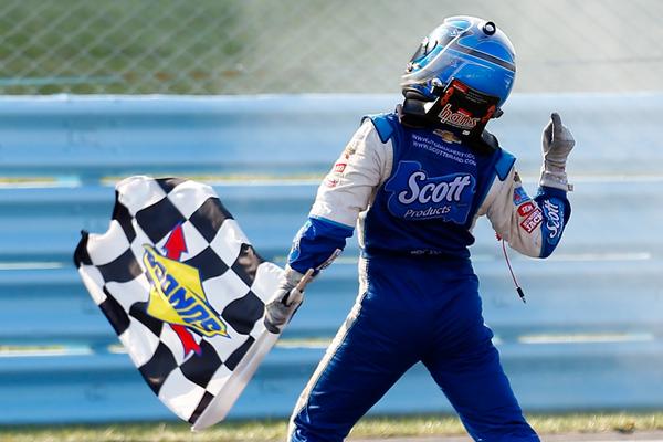 HYAKMotorsports's tweet photo. “@NASCAR: Checkers for @AJDinger! http://t.co/PvWKDjBqWR” @scottproducts @Clorox @BushsBeans @Kingsford @HouseAutryMills @CharterCom THANKS!