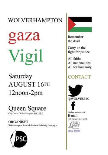 wolvespsc's tweet photo. Gaza Vigil next Sat 16th Aug 2014 12:00 - 2:00pm  Queens Sq Wolverhampton remember the dead http://t.co/oEEjCuovu3