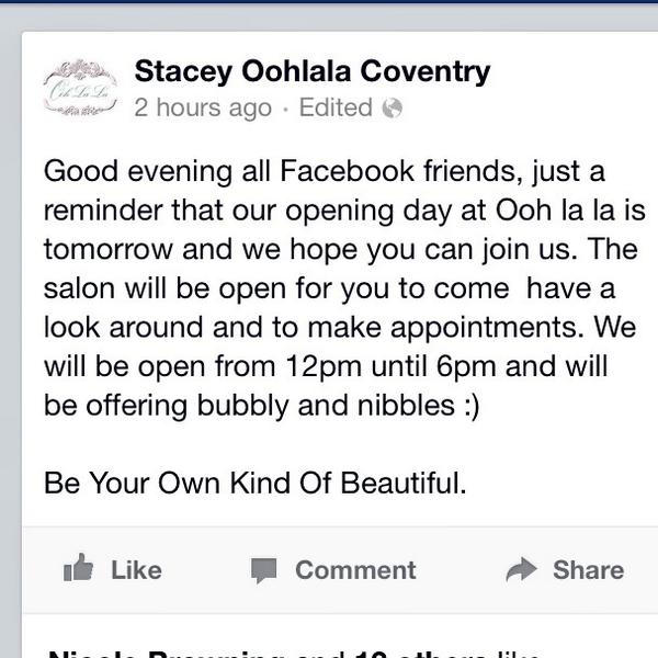 staceymanningx's tweet photo. My new salon opening! feel free to come have a look and grab a glass of bubbly or cocktail x http://t.co/UgsoyMlzGE