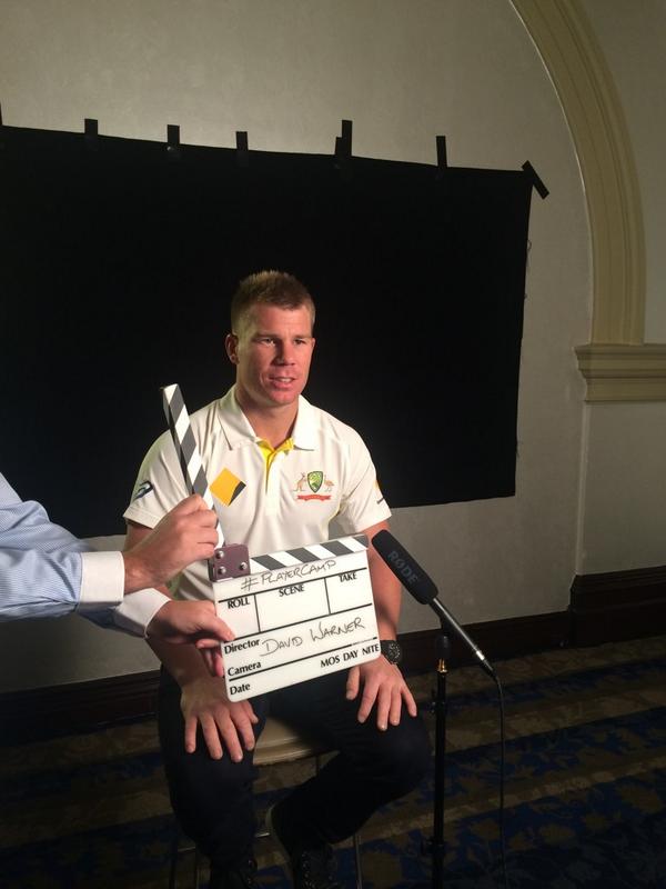 cricketcomau's tweet photo. .@davidwarner31 kicking things off at the Cricket Australia #playercamp http://t.co/2F12RI7x7H