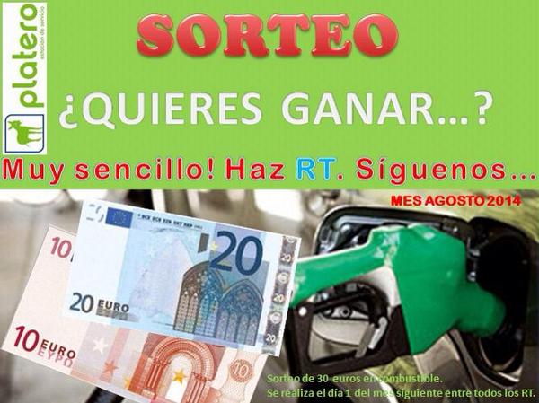ESplateroSA's tweet photo. Si te vas de vacaciones o no...no te vendrá nada mal conseguir 30€ en combustible. Sorteo de Agosto. Participa con RT http://t.co/v9ZrLonpVV