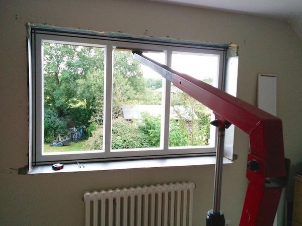 New bedroom window frame installed from the inside with a modded engine hoist #realEngineering