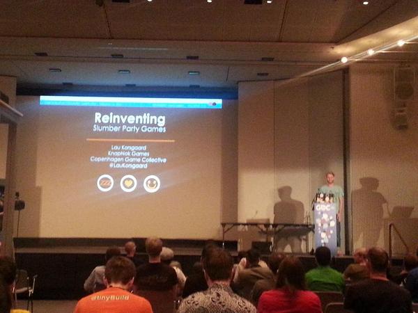 DajanaDimovska's tweet photo. With photo, @LauKorsgaard giving a talk about @spinningbottles at @GDC_Europe http://t.co/UaphRMWl4r