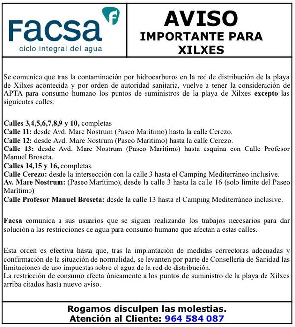 Aviso importante para playa de Xilxes <a href="/XilxesInfo/">Xilxes</a>