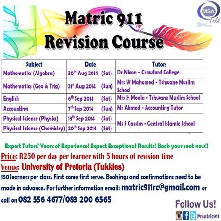 matric911's tweet photo. Join us for a Matric Revision Course #matric2014 #english #maths #accounting #physics #chemistry http://t.co/euS3t6Ng8v