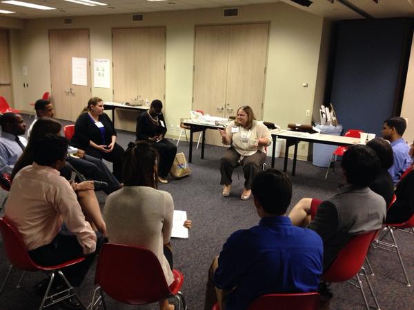 TaylerTorry's tweet photo. Jennifer Hines of @YESPrep having a fireside chat with our GSF Fellows #educationpioneerstx http://t.co/CB9PV8eIxq