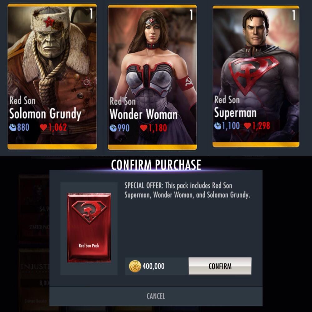 Injustice Mobile on X: "Red Son Pack: 400,000 credits ➕Red Son Solomon  Grundy ➕Red Son Wonder Woman ➕Red Son Superman http://t.co/tZxofDOkln" / X