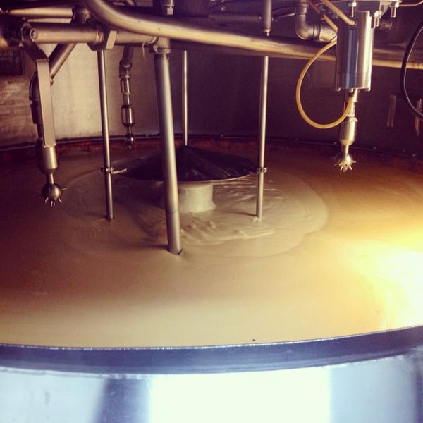 We brewed a small batch of The Sixth Glass on our original brewhouse today. Here's the wort right before boiling.