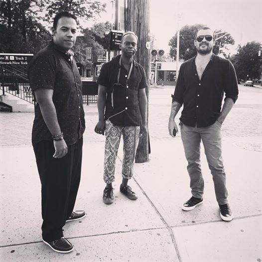 SAHR + RICARDO (w/ guest percussionist Reinaldo Dejesus, far left) before the show in Red Bank, NJ. August 9, 2014.