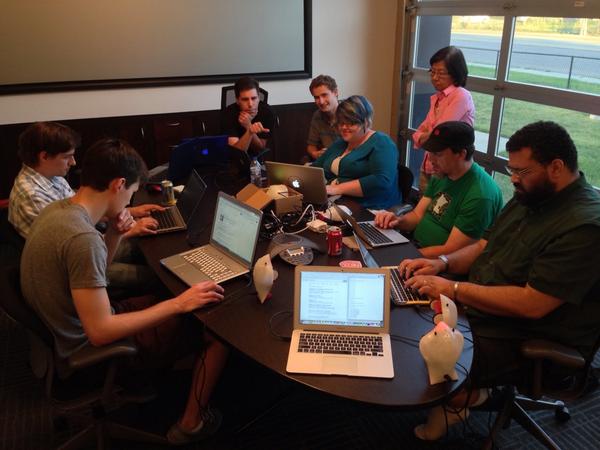 JHoaglun's tweet image. Mentor training night at #coderdojotc working with the finch robot