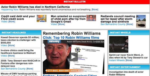 InstantCA's tweet image. Several video tributes on #RobinWilliams amazing career and tragic loss. #RIPRobinWilliams 
instantriverside.com