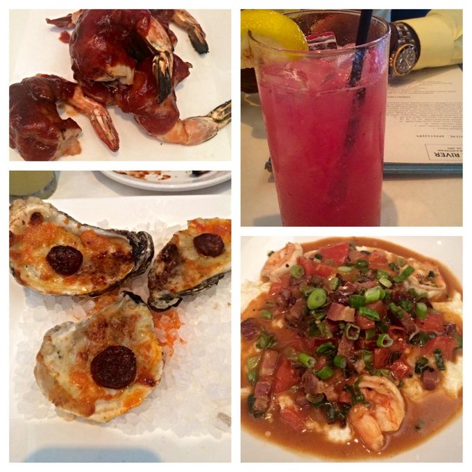 😋🙌 BBQ bacon wrapped shrimp,fire roasted oysters w cheese&amp;chorizo,shrimp&amp;grits n of course a blueberry<a href="/tag/clivechristian"class="tags"><span>#clivechristian</span></a>