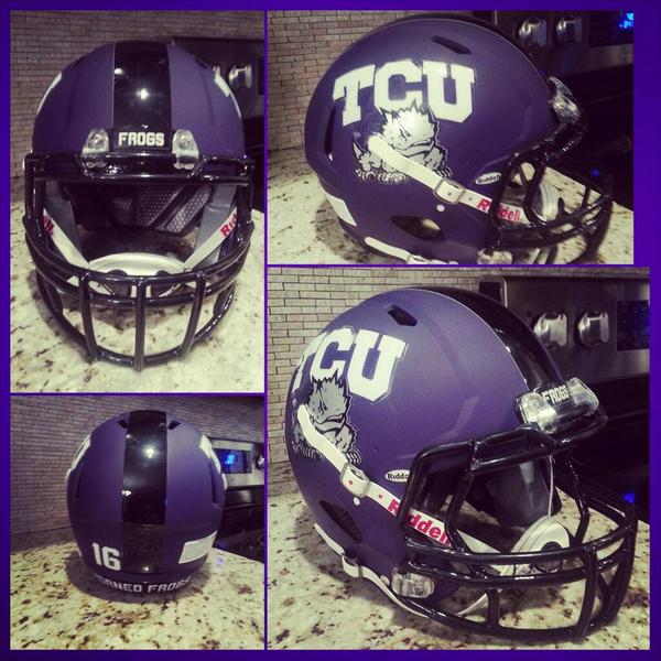 “<a href="/JVince11/">Jake Gonnjarok</a>: Matte purple TCU Horned Frogs lid made tonight <a href="/coolcfbuniforms/">coolestcfbuniforms</a> <a href="/EquipmentGeek/">Equipment Geek</a> <a href="/UnisRUs/">Uniform World</a> <a href="/fbhelmettracker/">MR. Helmet-Tracker</a> ”