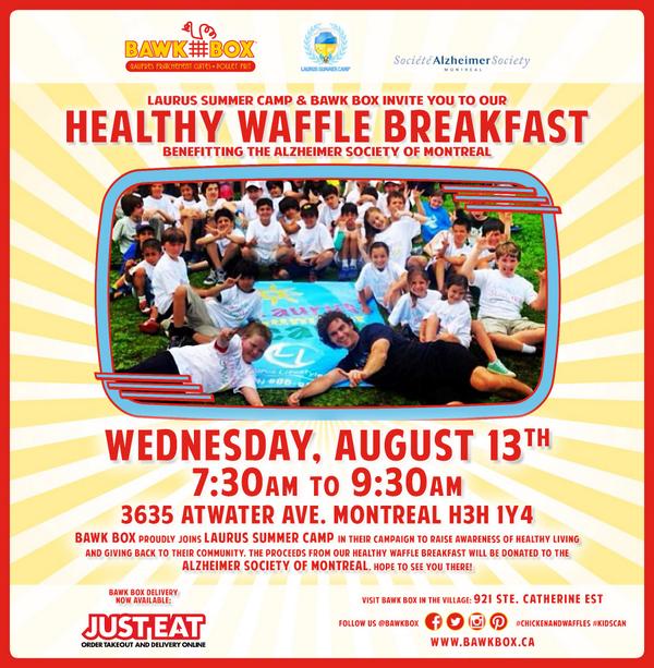 LaurusCamp's tweet photo. Ready to rock Wednesday morning with @BAWKBOX waffles! All proceeds go to the @AlzSociety of Montreal! @mtlblog http://t.co/zCtbDXjcD3