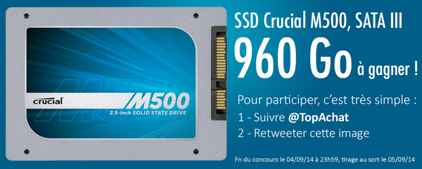 TopAchat's tweet image. Un SSD de 960 Go à gagner !!!

Pour jouer, il suffit de suivre @TopAchat et de RT ^^