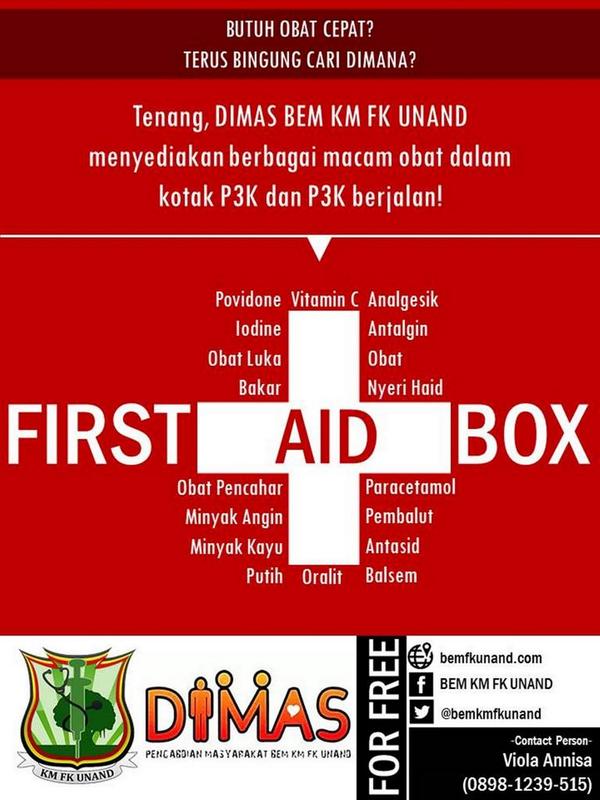 Pusing? Luka? Sakit perut? Atau ada kebutuhan untuk kegiatan? Kotak P3K siap sedia membantu anda :) Cc: <a href="/O12THOPEDIC/">Pendok Unand 12</a>