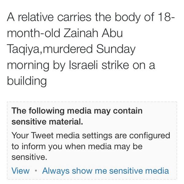 SleepySoldierX's tweet image. When the #tweet #settings Warn me it&apos;s #SensitiveMaterial ! 
What about those #innocent Palestinians living #horror ?