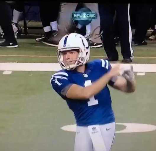 BleacherReport's tweet photo. VIDEO: Colts punter Pat McAfee  kicks booming punt, celebrates in the most punter way possible http://t.co/0Oa4bY9ZZQ http://t.co/2bD7mpCpoa