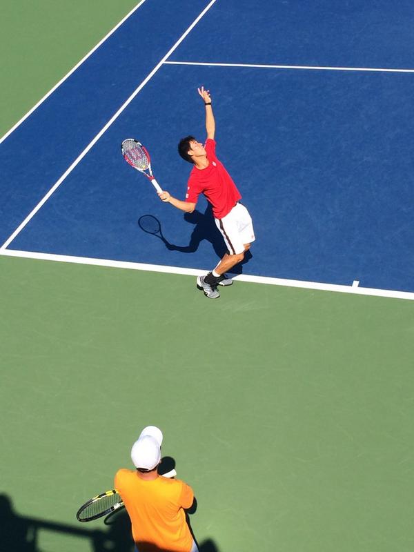 hide_sakamoto's tweet image. 錦織選手は予選を見事に突破した期待の若手、西岡選手と練習中…本戦練習で日本選手同士は嬉しいですね！