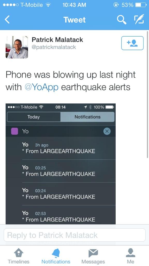 YoApp's tweet image. Earthquake? There is a Yo for that