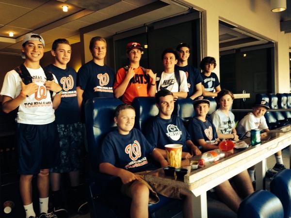 cjruppva's tweet image. Our baseball team raised $34k for pediatric cancer in Gavin's honor.  Today we watched a #Nats win from a suite