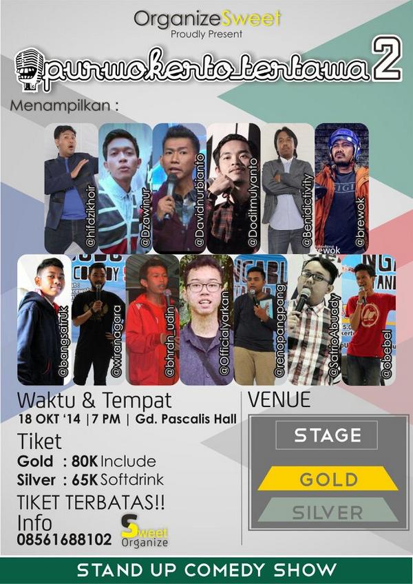#PWTTERTAWA2 | Dodit, Dzawin, David, Hifdzi, Beni &amp; 8 Komika Purwokerto | 18/10/14 | Jam 19.00 | CP 08561688102
