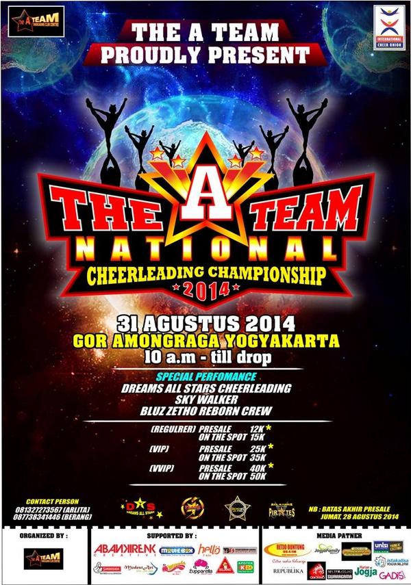 "BURN THE SPIRIT"
Grand Final kejuaraan cheerleader tingkat nasional!!
31 Agustus 2014 | GOR Amongraga Yk | 10.00 wib