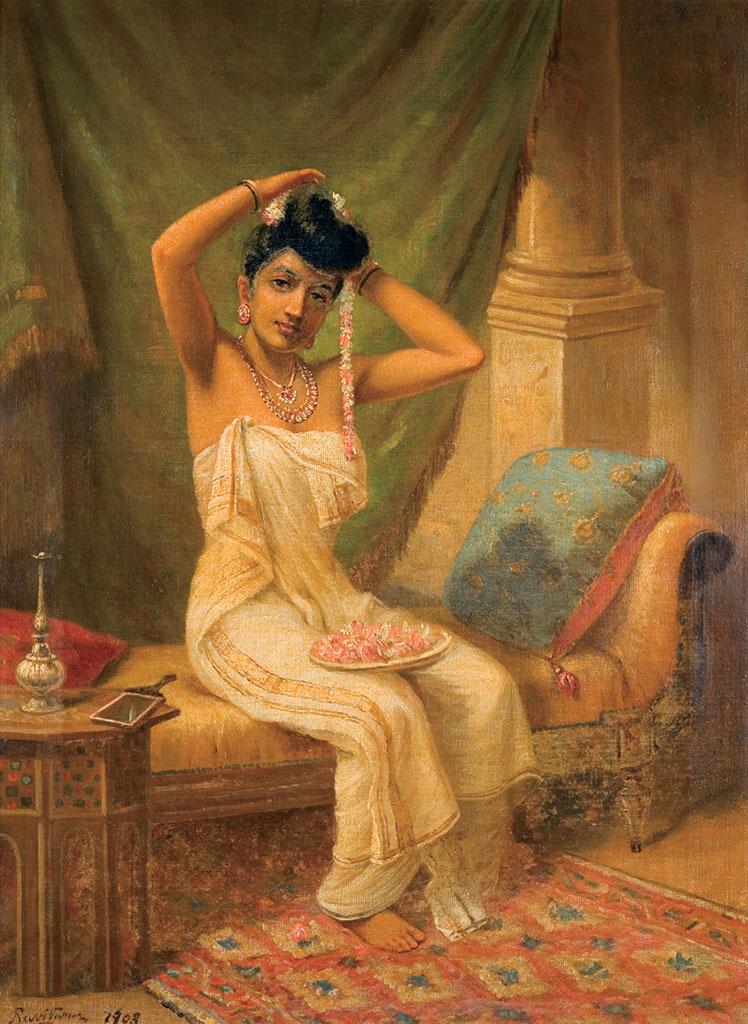 raja ravi verma nair lady adorning her hair 1873  ÇaFleureBon Perfume Blog