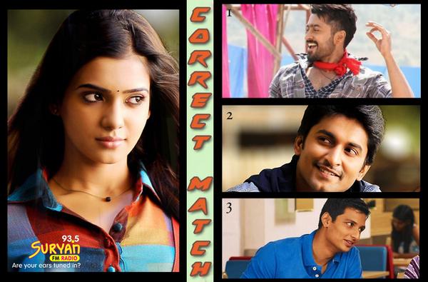 SuryanFM's tweet photo. @SuryanFM #CorrectMatch Who s d correct match fr @Samanthaprabhu2 in THIS SONG? @actorsurya @NameisNani @Actorjiiva http://t.co/ltLYJvGGl4