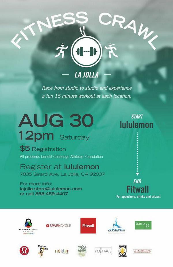Barre59's tweet photo. Join us for #lajolla #fitness crawl on 8/30 ft. @ArmonesCoreConn @fitwall @lululemon @SPARKCYCLE @PaleoPops &amp; more! http://t.co/xr92WdfzQk