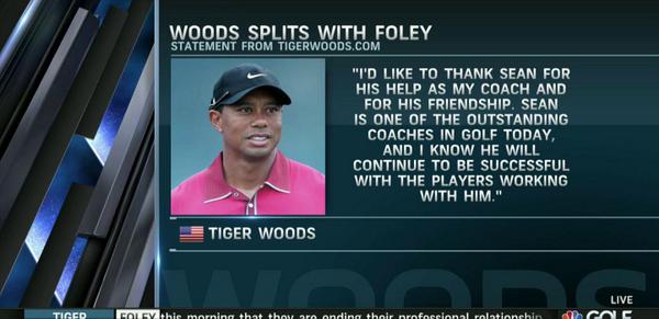 GolfChannel's tweet image. ICYMI: Tiger Woods announced he is parting ways with swing coach Sean Foley: bit.ly/1wsiw6R