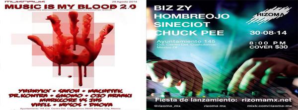 →Muknauk Crew presenta: MUSIC IS MY BLOOD 2.0
29 de Agosto 2014  8pm
→rizomamx.net - 30 de Agosto 2014 8pm