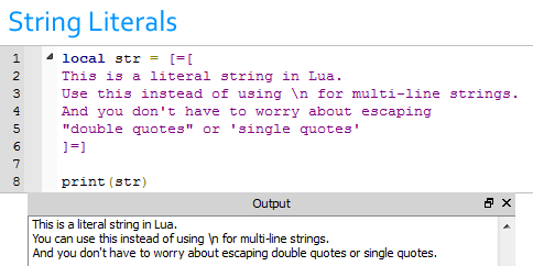 Roblox Dev Tips On Twitter Lua Protip Use String Literals If You Want To Use A Raw String In Your Code Without Needing To Escape Characters Http T Co Hcfm3rkqyn - code lua in roblox