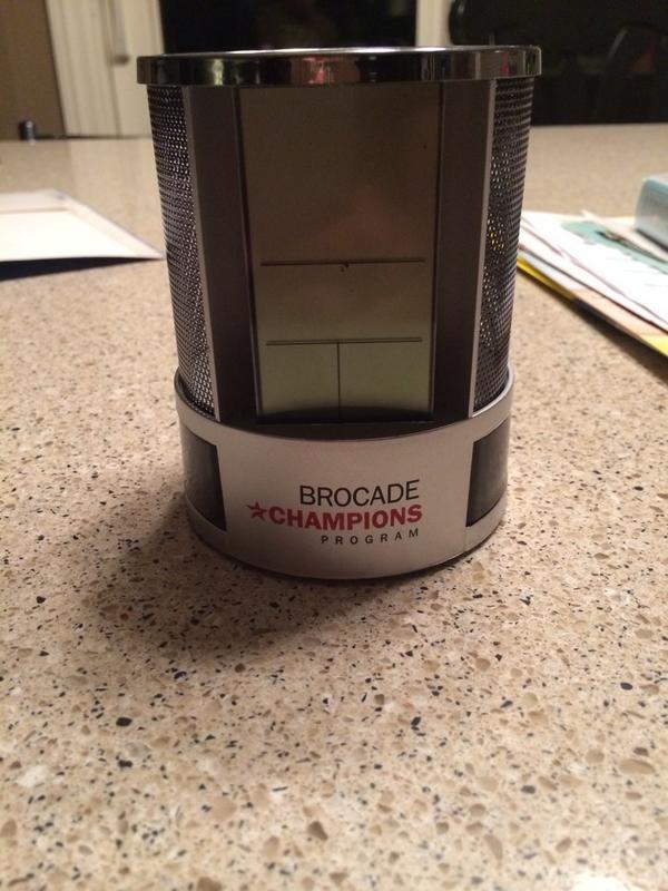 cwenzel's tweet image. Thank you @BRCDcomm for nifty Brocade Champions desk clock.  For some reason I feel inclined to add #hellobrocade