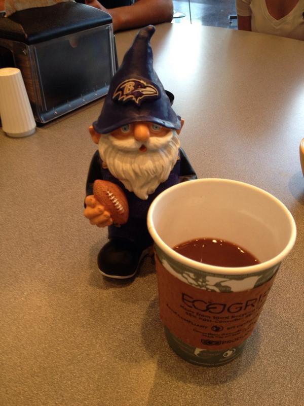 MsmResLife's tweet photo. After a howling introduction last night, Gmomeo is enjoying his coffee on the first morning of new RA training. http://t.co/nLUXAH89dl