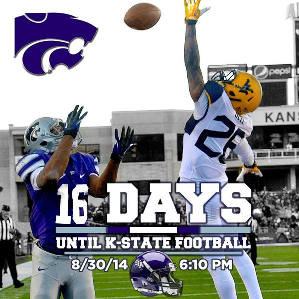KStateFB's tweet photo. 16 Days!  #CountdownToKickoff #KStateFB http://t.co/4nDRrTfsm9