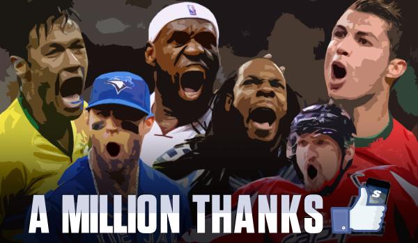 .<a href="/theScore/">theScore</a> on <a href="/facebook/">Facebook</a> passes one million fans - thanks to everyone for 'liking' us: thesco.re/1AgHsgf