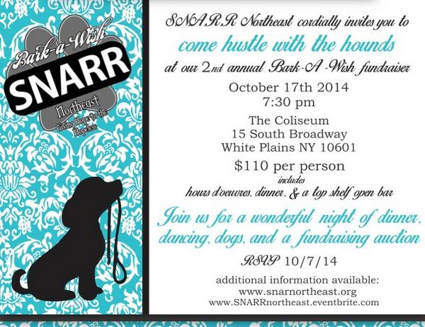 SNARR Northeast annual fundraiser! October 17th. Come join us. White plains NY