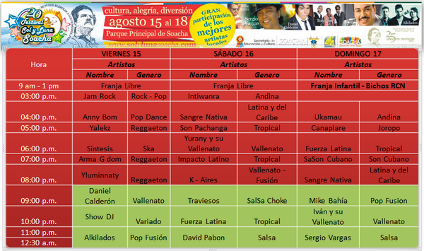 SEMSoacha's tweet photo. Programación Oficial XX Festival Sol y lLuna Soacha. @JUANC_NEMOCON @Alcaldia_Soacha http://t.co/OxLcjQ1dyU